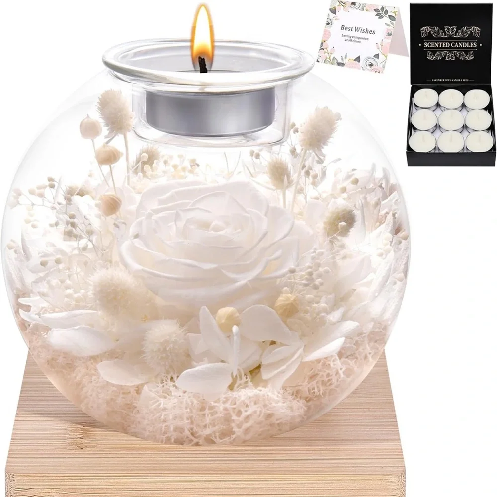 Preserved Floral Candle Holder with Scented for birthday gifts Mother’s Day gift